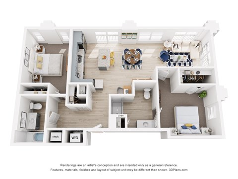 Floor plan for 2 beds, 2 baths, 1120 sqft